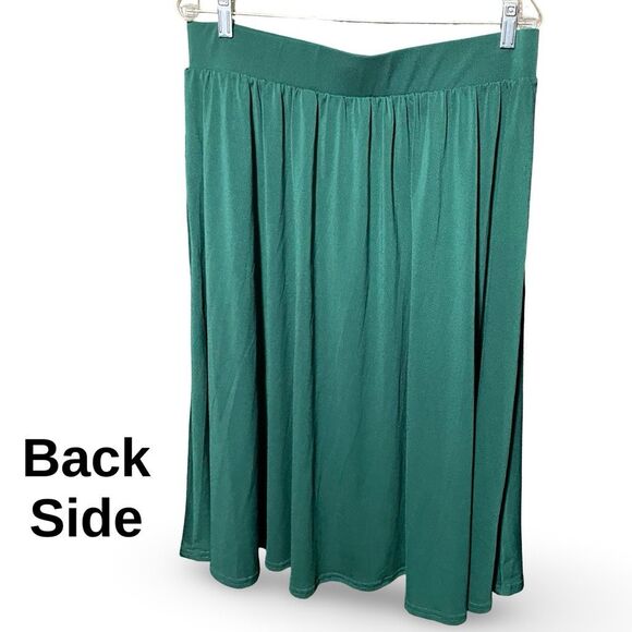 LEOTA Flared Midi Skirt, Elastic Waistband, Emerald Green, Pockets, Size XL - Picture 7 of 7